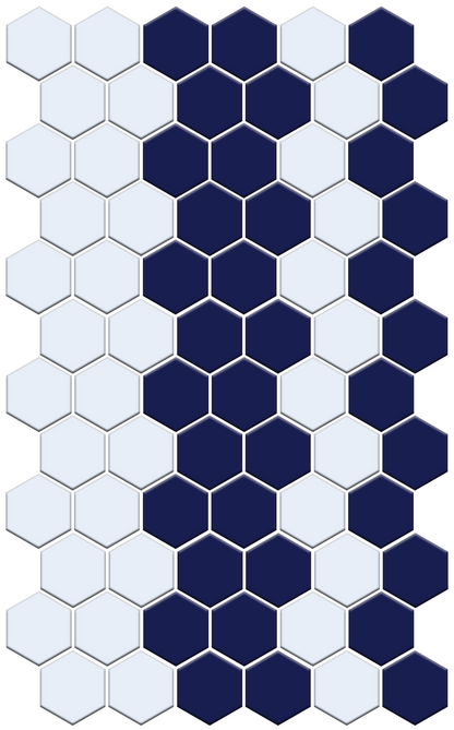 Fila hexagon border porcelain mosaic tile detail - Oceana Blue on Satin White option
