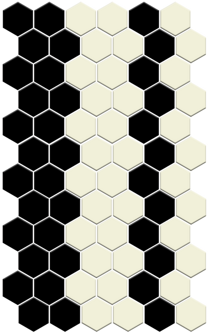 Fila hexagon border porcelain mosaic tile detail - Parchment White on Satin Black option