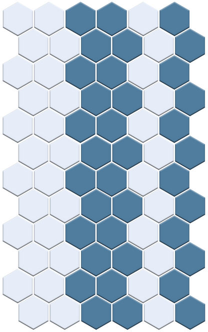 Fila hexagon border porcelain mosaic tile detail - Egypt Blue on Satin White option