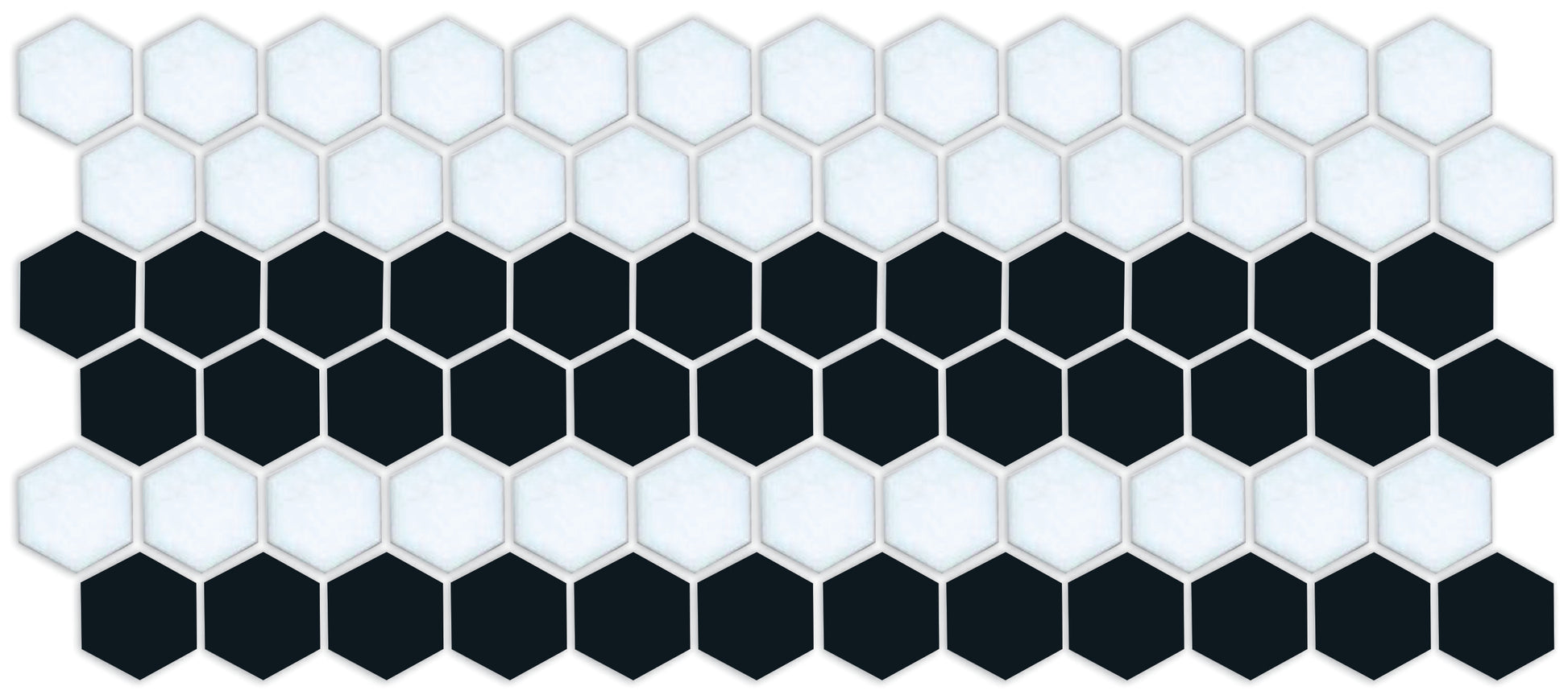 Fila hexagon border porcelain mosaic tile detail - Satin Black on Satin White option