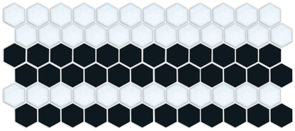 Fila hexagon border porcelain mosaic tile detail - Satin Black on Satin White option