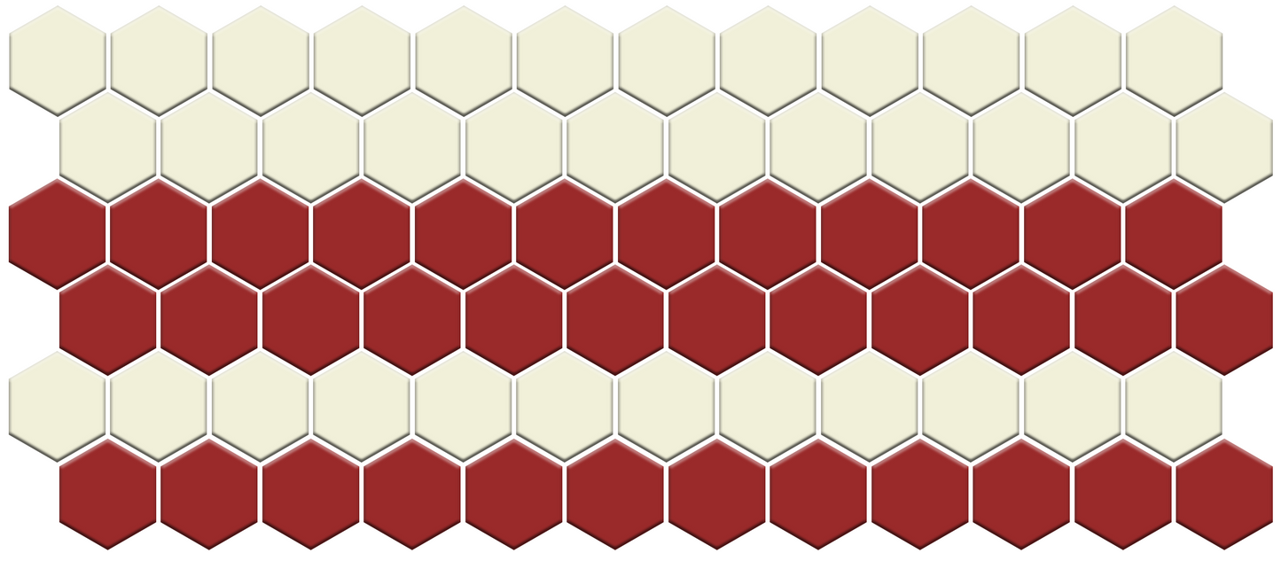 Fila hexagon border porcelain mosaic tile detail - Garnet Red on Parchment White option