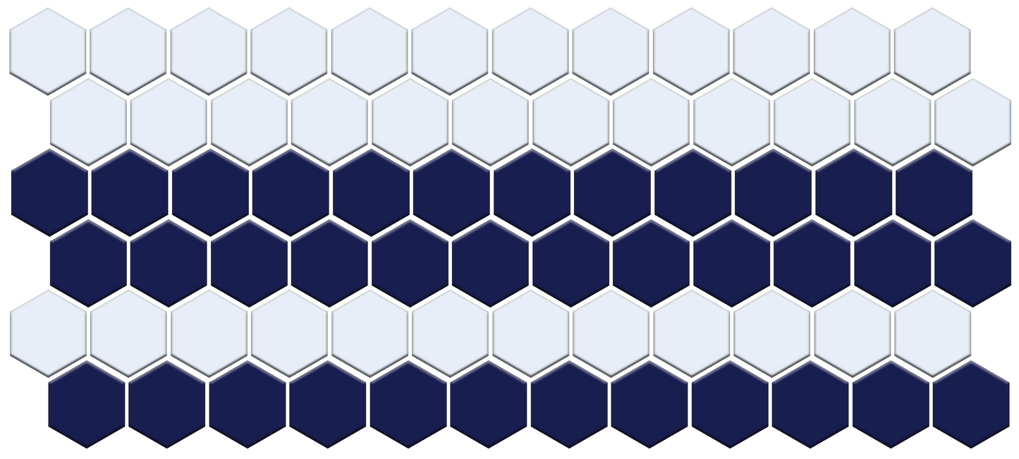 Fila hexagon border porcelain mosaic tile detail - Oceana Blue on Satin White option
