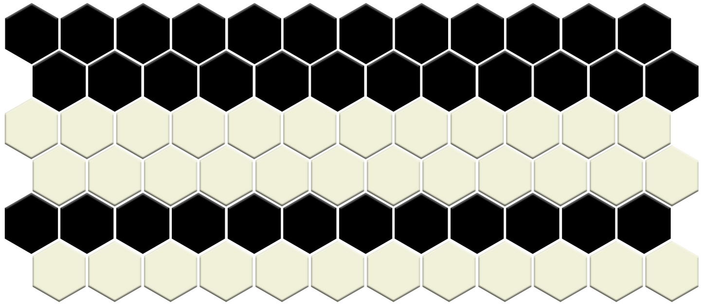 Fila hexagon border porcelain mosaic tile detail - Parchment White on Satin Black option