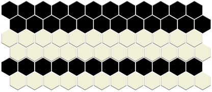 Fila hexagon border porcelain mosaic tile detail - Parchment White on Satin Black option