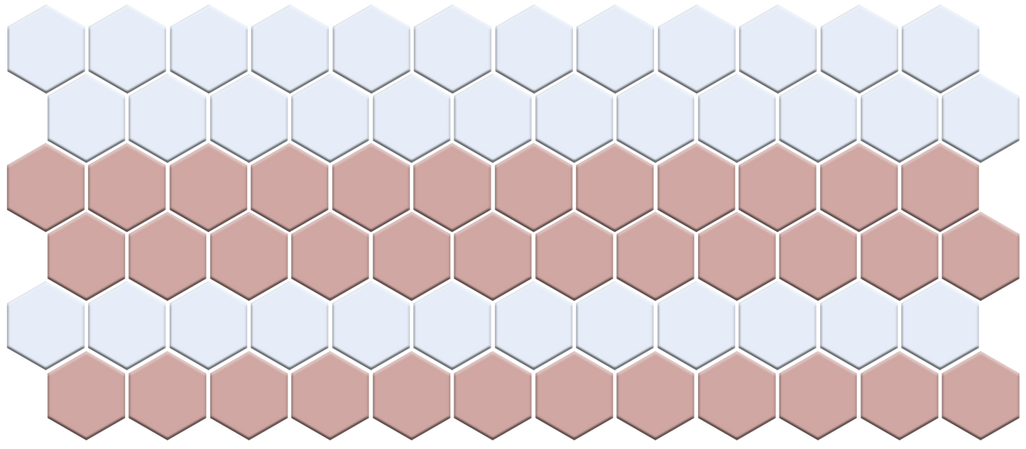 Fila hexagon border porcelain mosaic tile detail - Turkish Rose on Satin White option