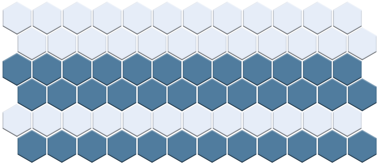 Fila hexagon border porcelain mosaic tile detail - Egypt Blue on Satin White option