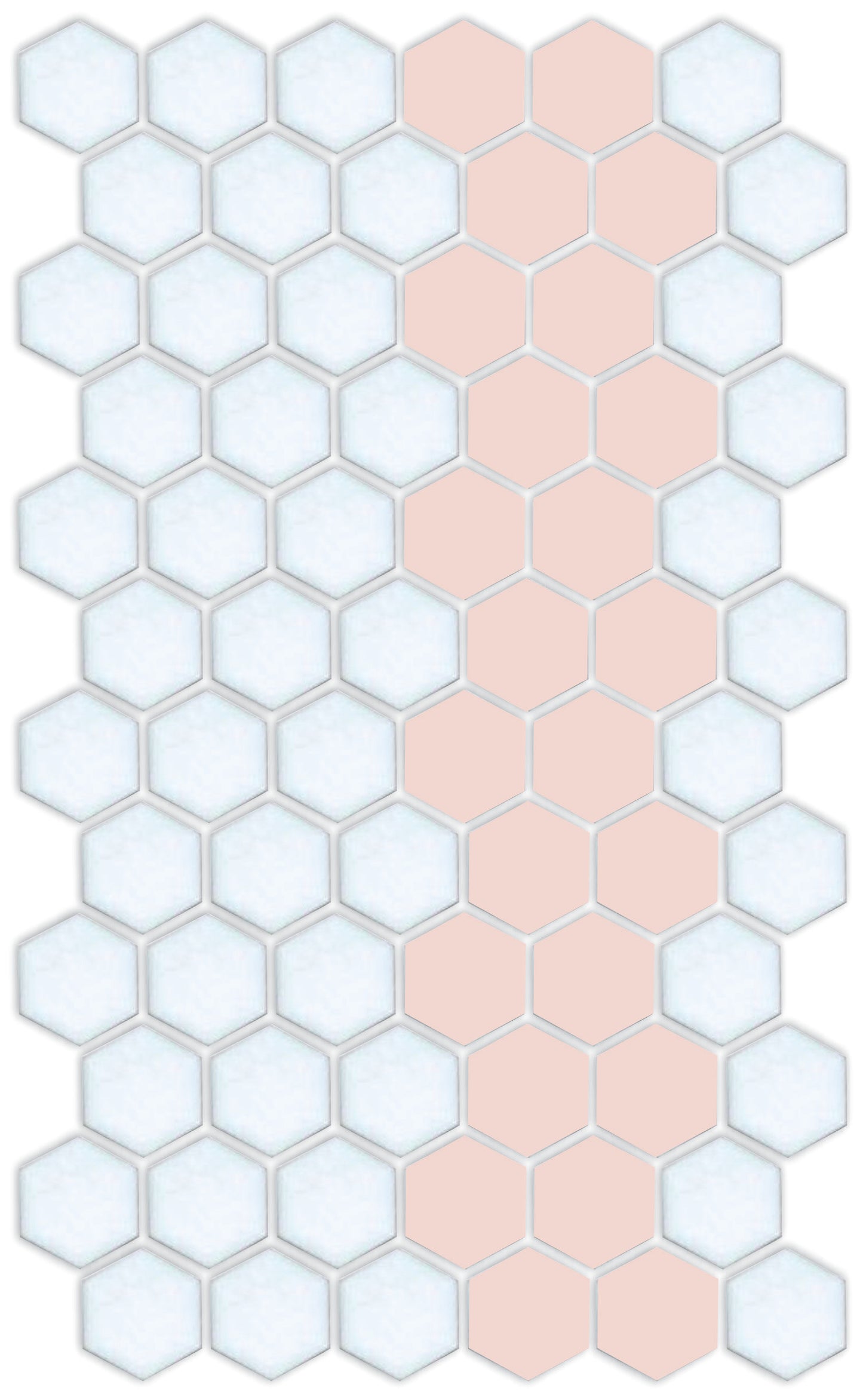 A pattern of porcelain hexagon tiles arranged in a offset border pattern
