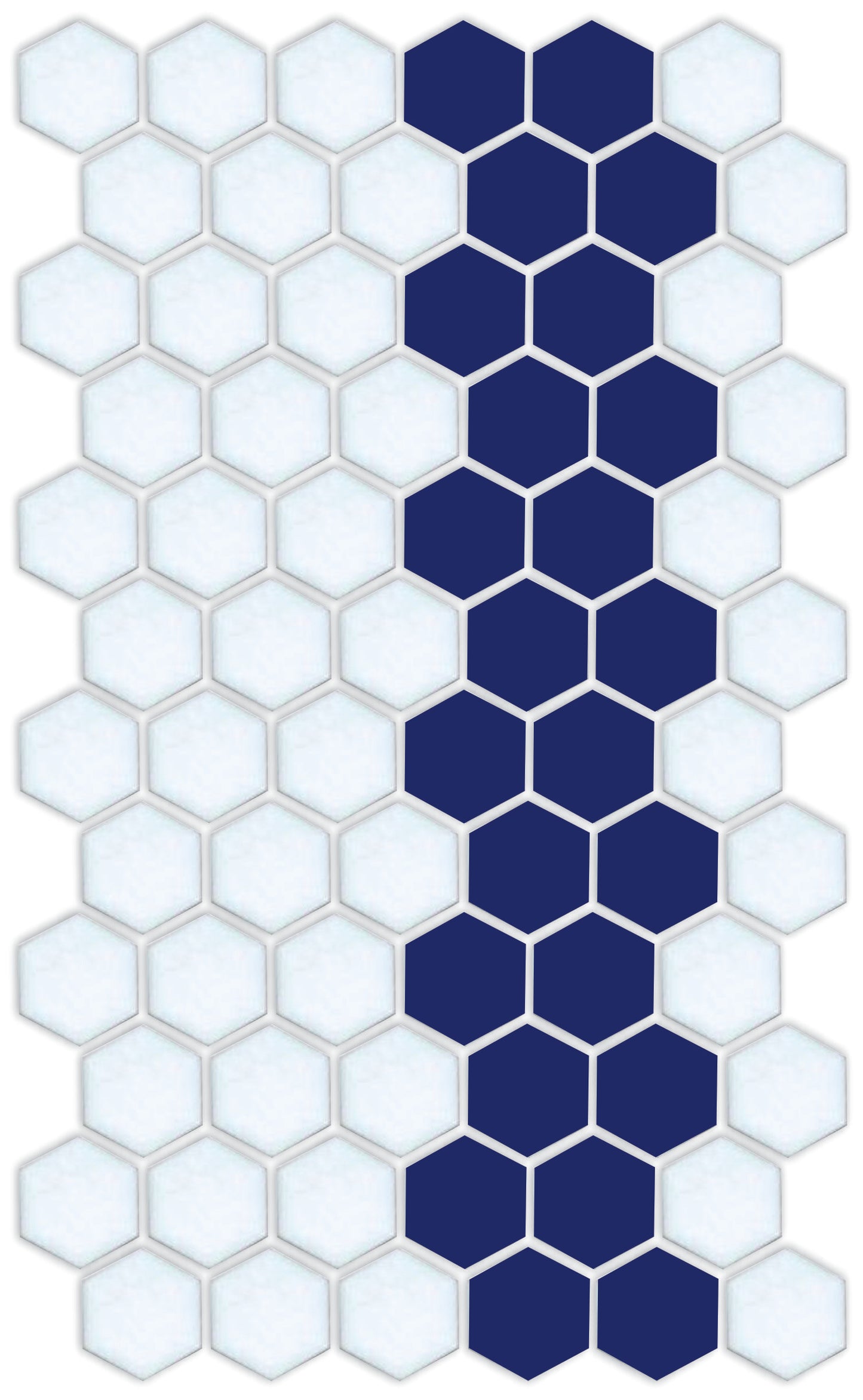 A pattern of porcelain hexagon tiles arranged in a offset border pattern