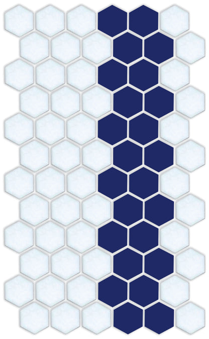 A pattern of porcelain hexagon tiles arranged in a offset border pattern