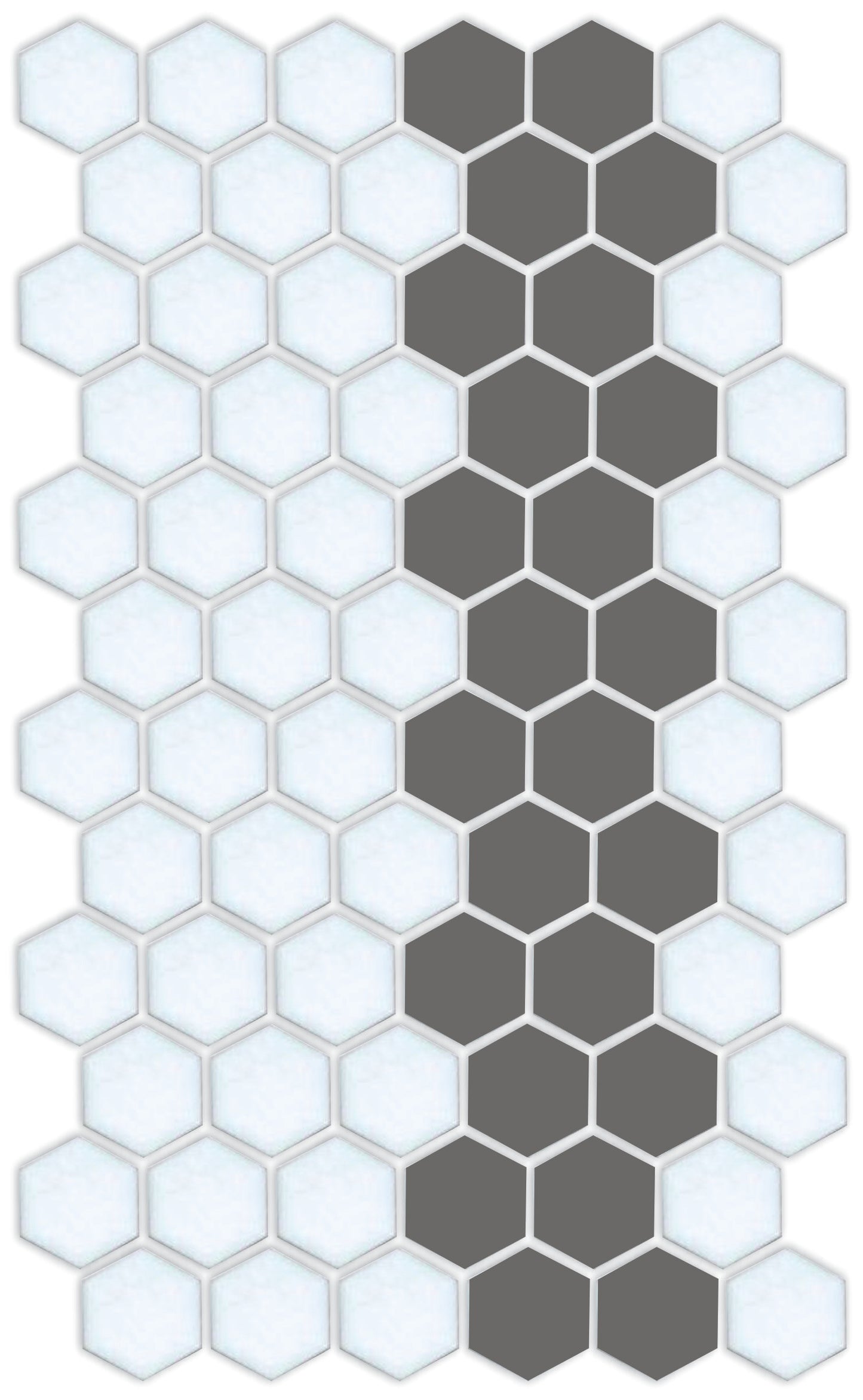 A pattern of porcelain hexagon tiles arranged in a offset border pattern