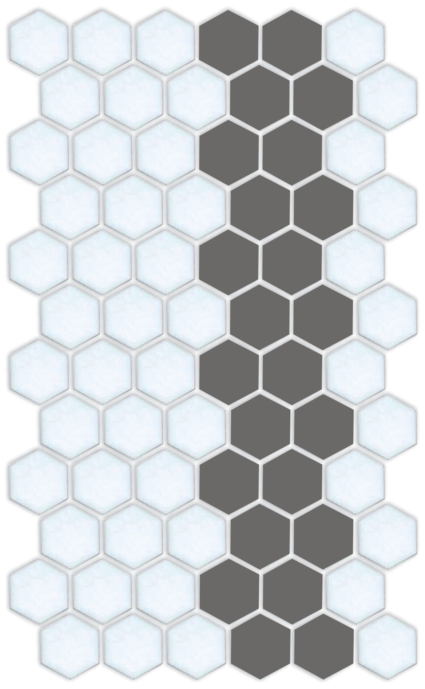 A pattern of porcelain hexagon tiles arranged in a offset border pattern