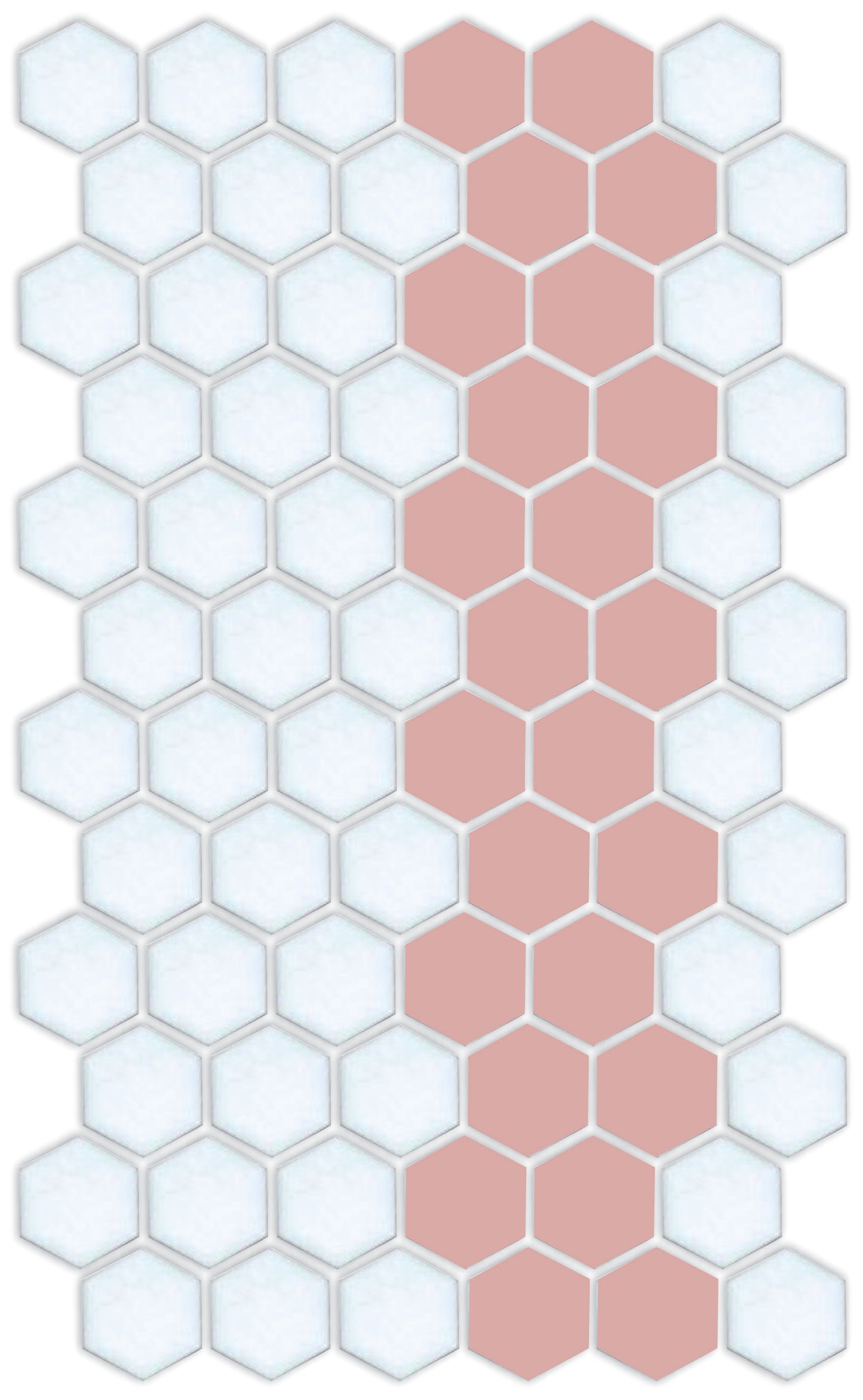 A pattern of porcelain hexagon tiles arranged in a offset border pattern