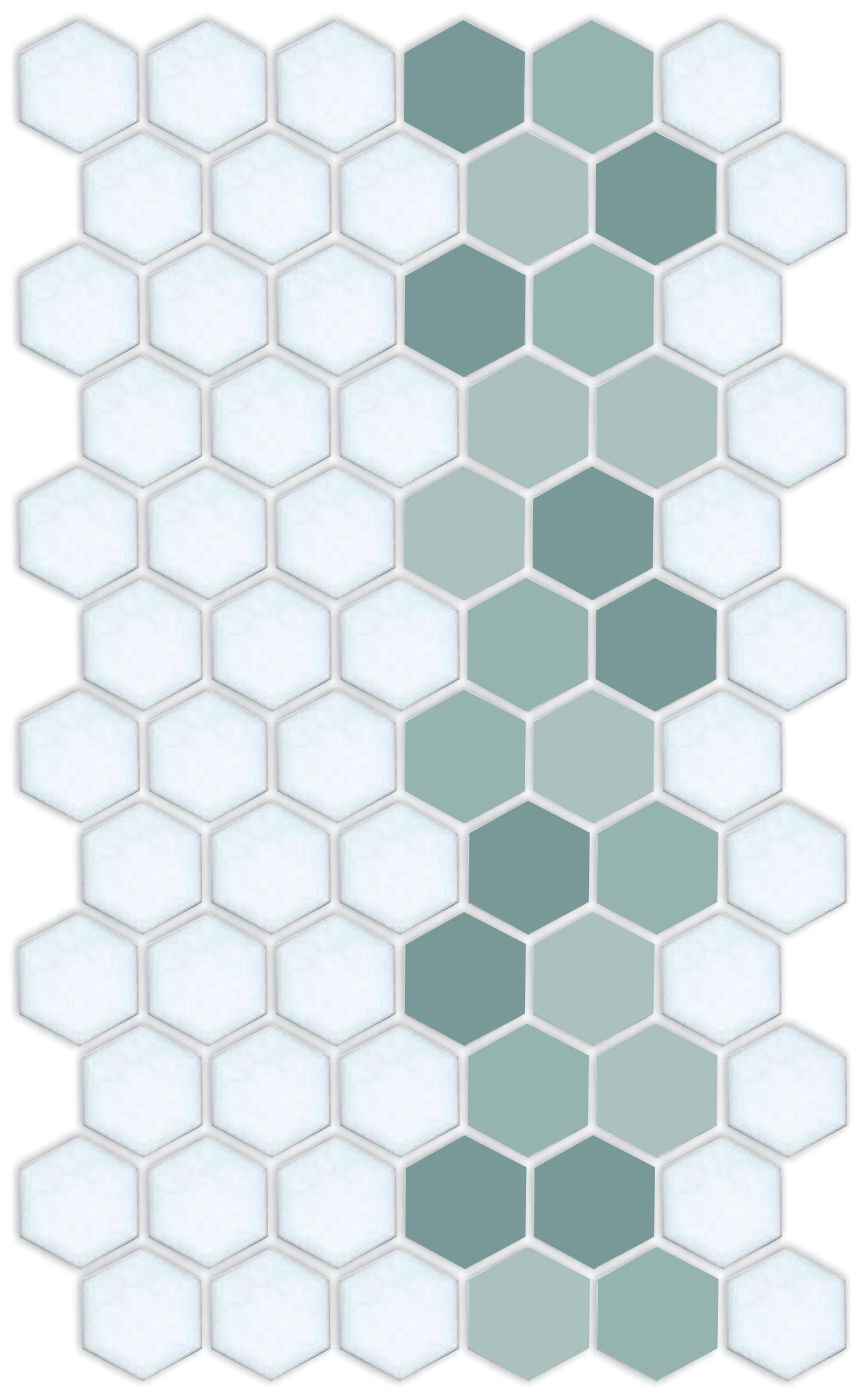 A pattern of porcelain hexagon tiles arranged in a offset border pattern
