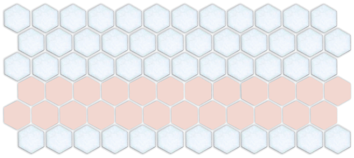 A pattern of porcelain hexagon tiles arranged in a straight border pattern