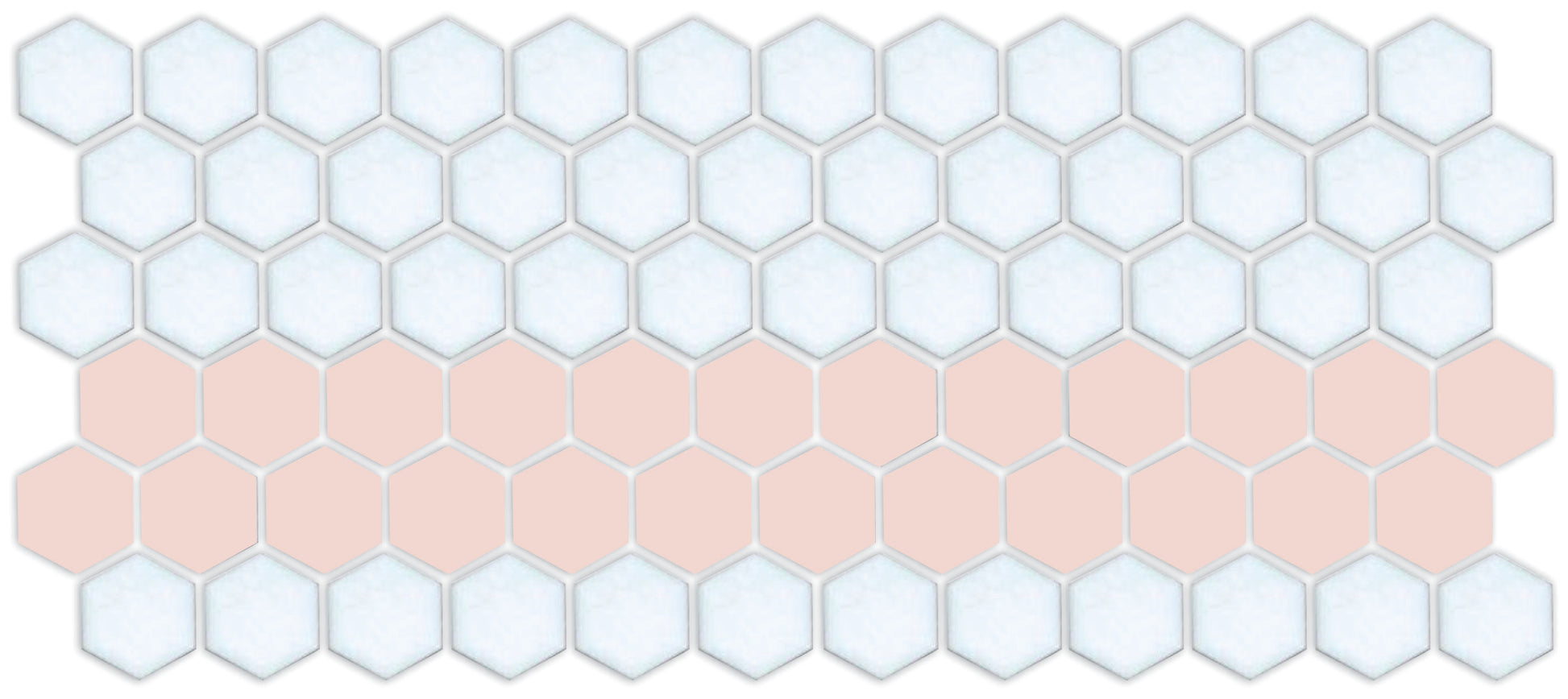 A pattern of porcelain hexagon tiles arranged in a straight border pattern
