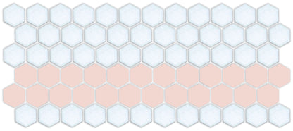 A pattern of porcelain hexagon tiles arranged in a straight border pattern
