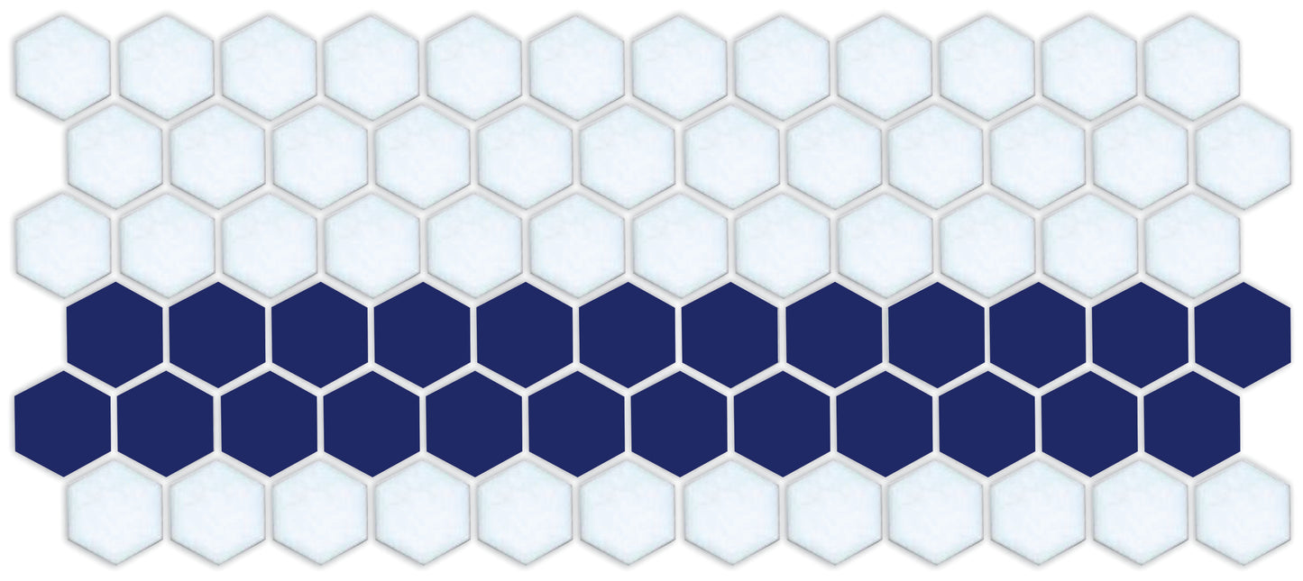 A pattern of porcelain hexagon tiles arranged in a straight border pattern