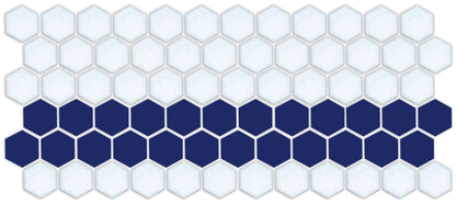 A pattern of porcelain hexagon tiles arranged in a straight border pattern