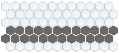 A pattern of porcelain hexagon tiles arranged in a straight border pattern