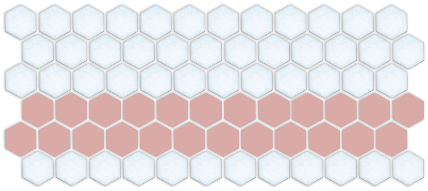 A pattern of porcelain hexagon tiles arranged in a straight border pattern