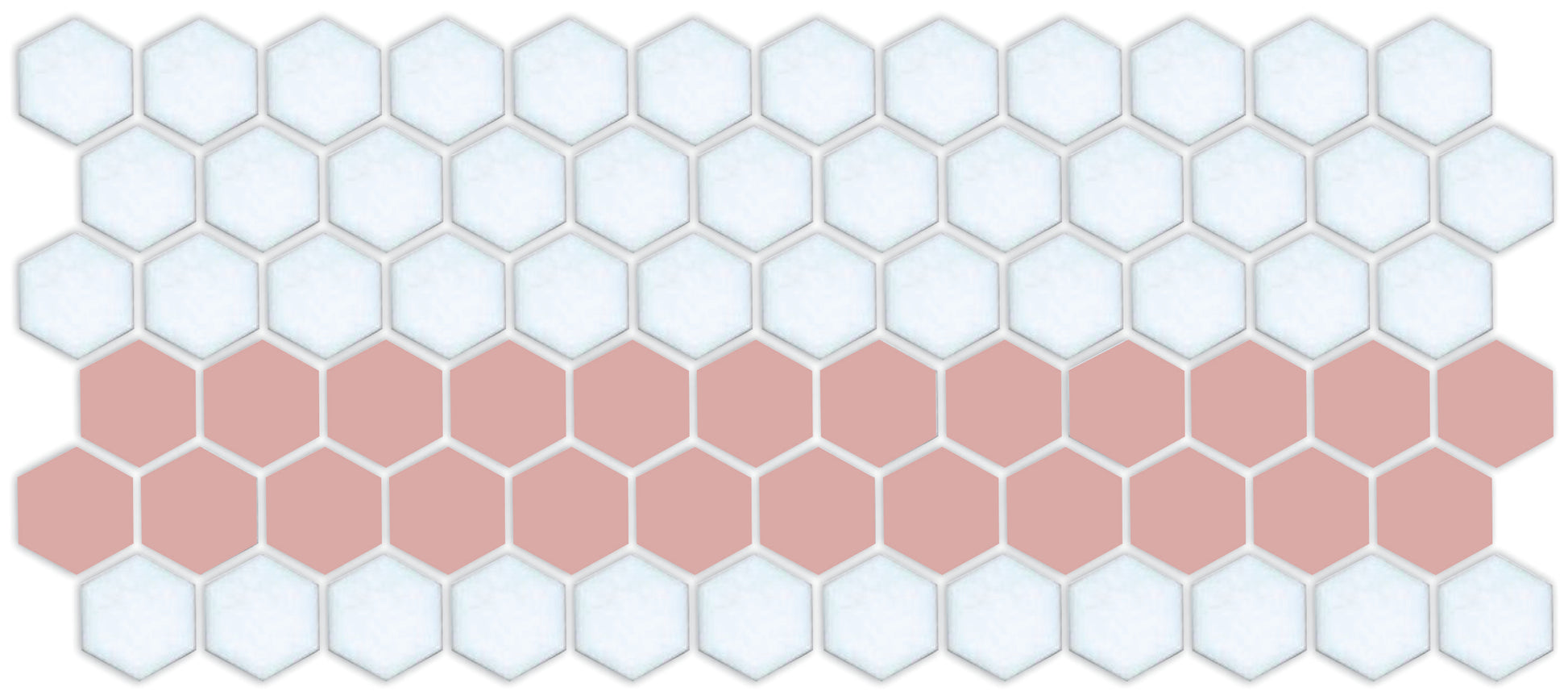A pattern of porcelain hexagon tiles arranged in a straight border pattern