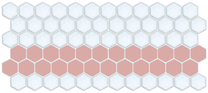 A pattern of porcelain hexagon tiles arranged in a straight border pattern