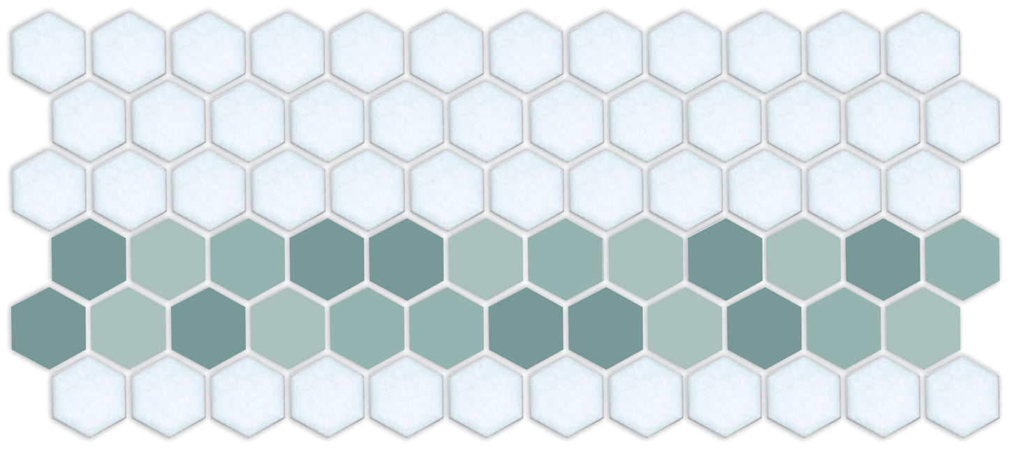A pattern of porcelain hexagon tiles arranged in a straight border pattern