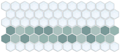 A pattern of porcelain hexagon tiles arranged in a straight border pattern