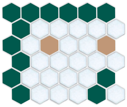 A digital rendering of a hexagon border tile pattern in green and brown colors.