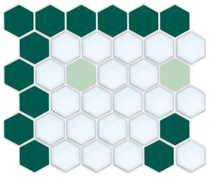 A digital rendering of a hexagon border tile pattern in green and brown colors.