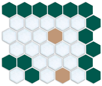 A digital rendering of a hexagon border tile pattern in green and brown colors.
