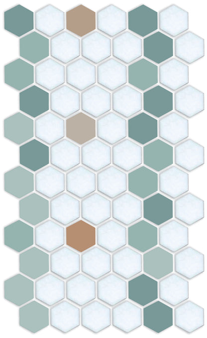 Hexagonal tile pattern with green and white colors.