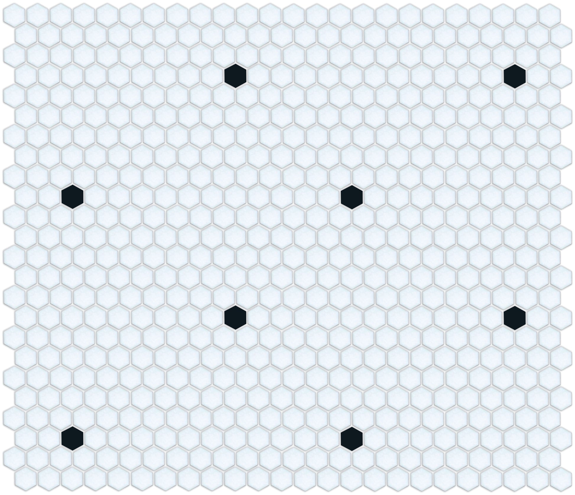 Porcelain mosaic tile dots in a light color Pinnacle hexagon pattern.