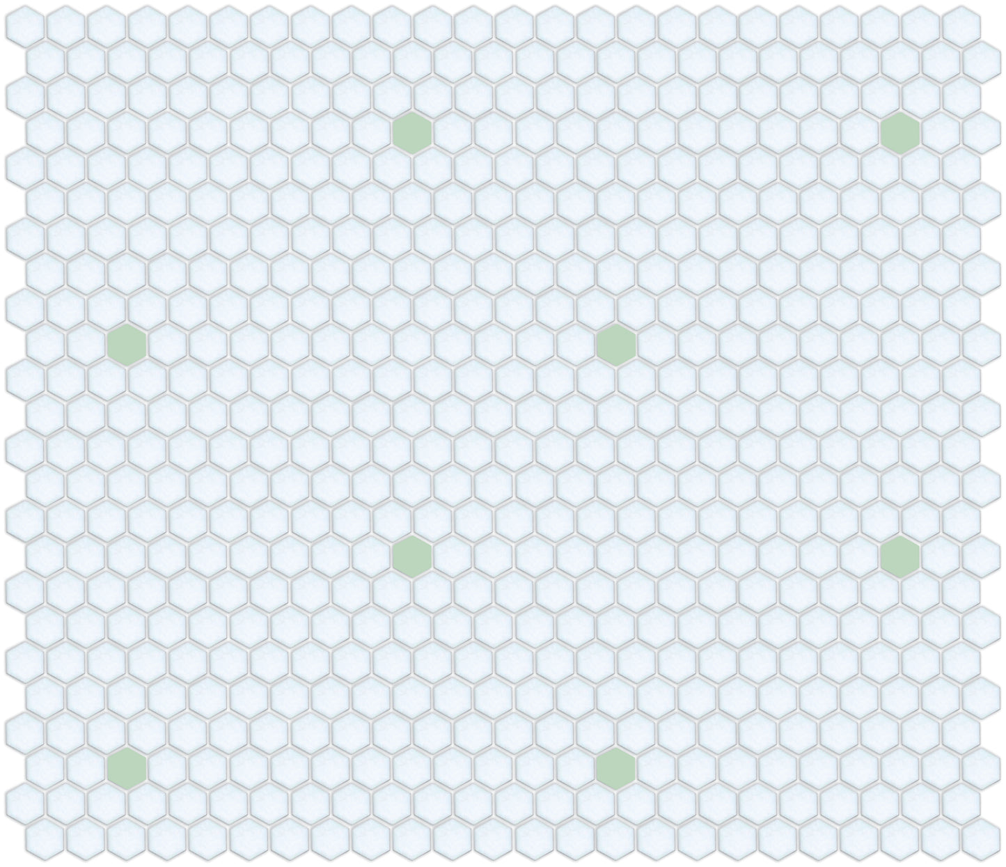 Porcelain mosaic tile dots in a light color Pinnacle hexagon pattern.