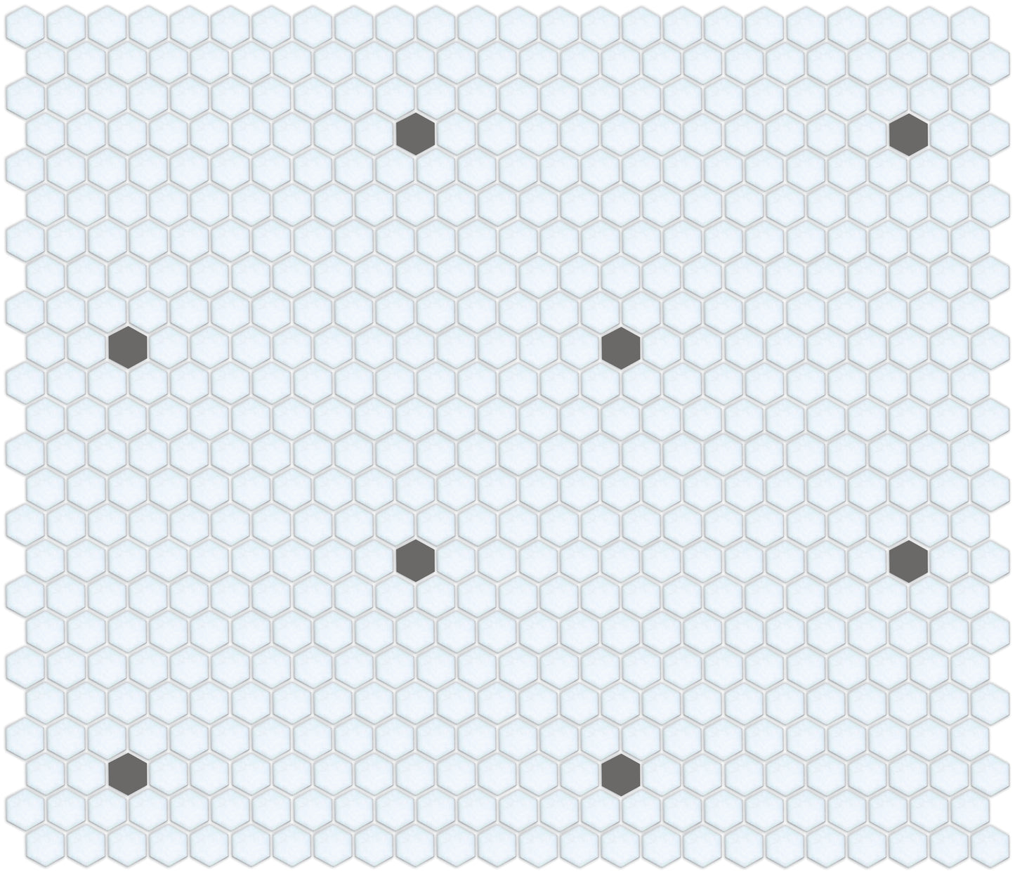 Porcelain mosaic tile dots in a light color Pinnacle hexagon pattern.