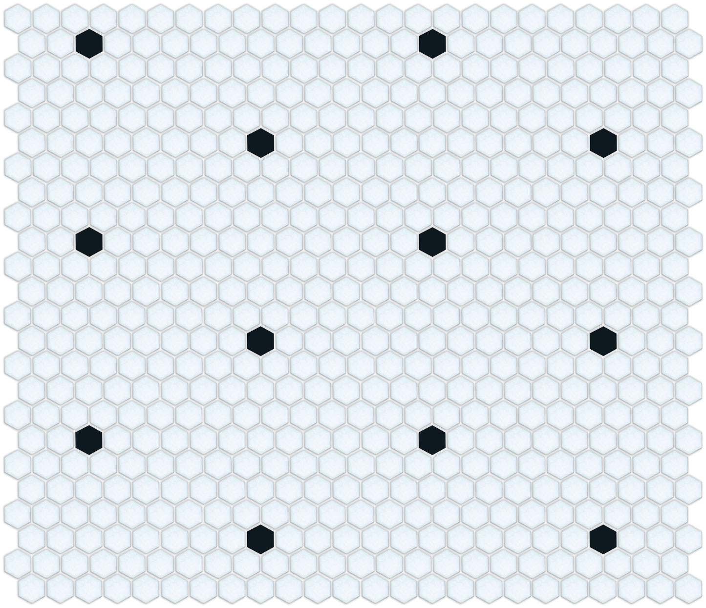 Porcelain mosaic tile dots in a light color Pinnacle hexagon pattern.