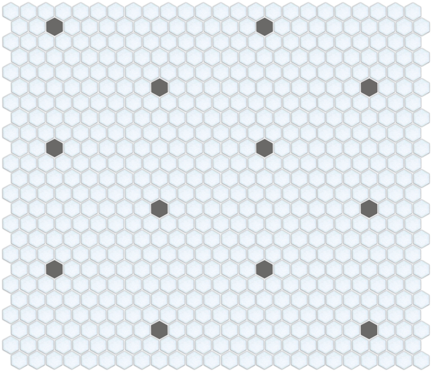 Porcelain mosaic tile dots in a light color Pinnacle hexagon pattern.