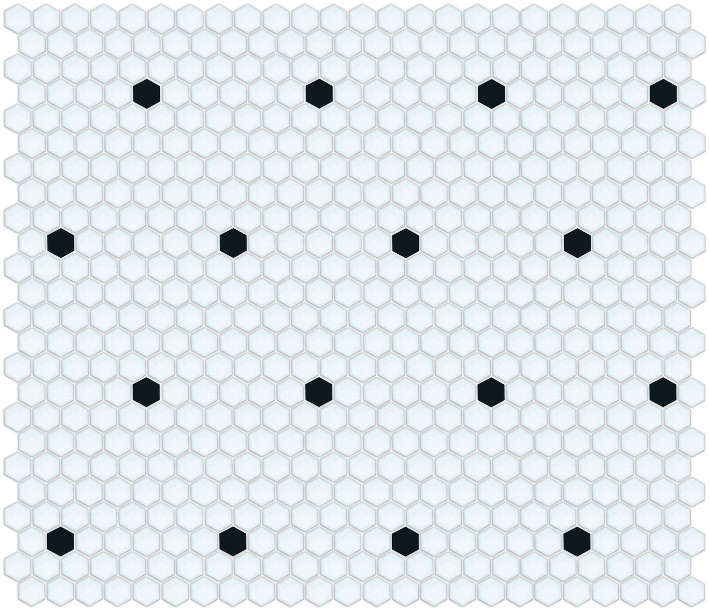 Porcelain mosaic tile dots in a light color Pinnacle hexagon pattern.