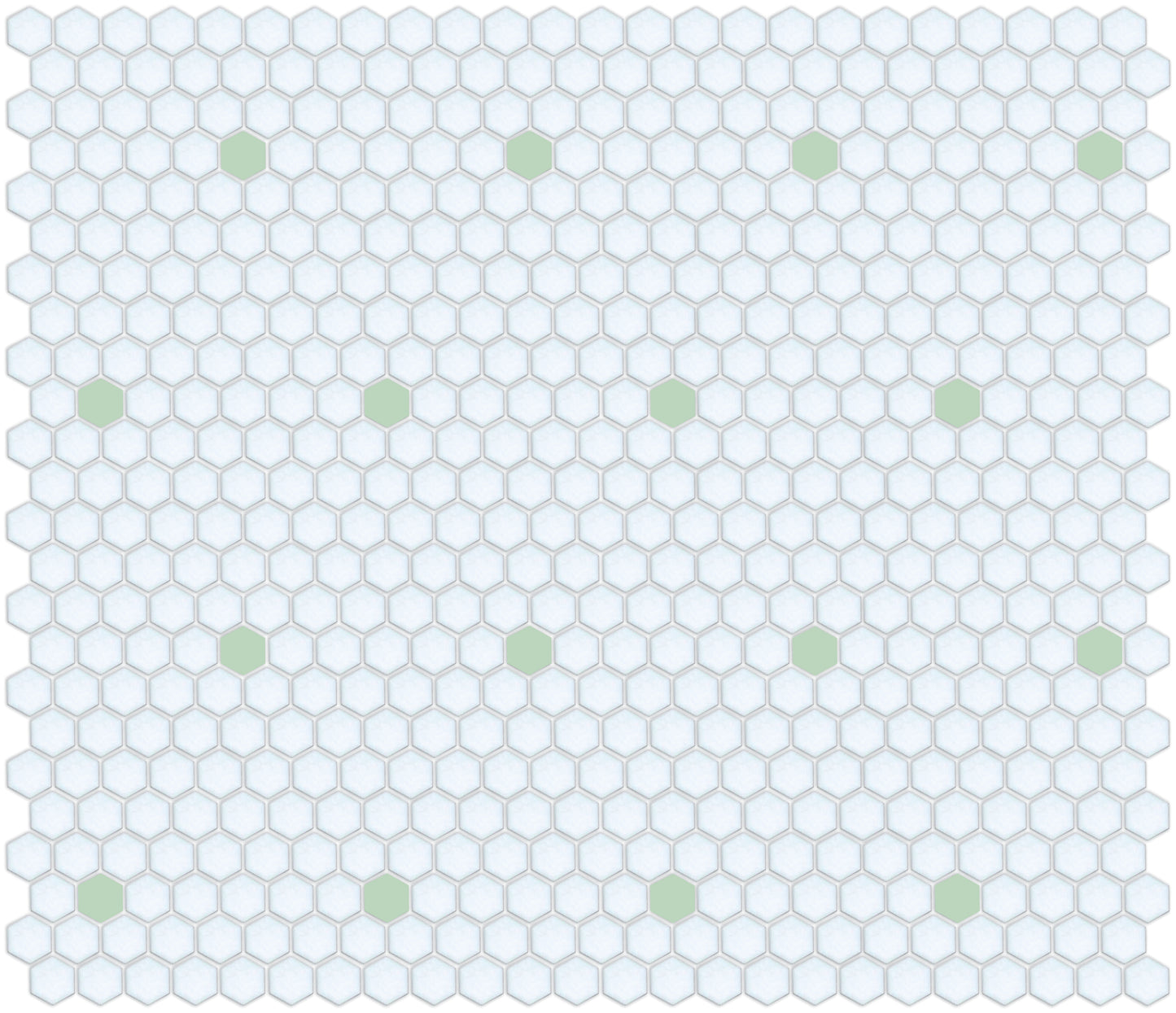 Porcelain mosaic tile dots in a light color Pinnacle hexagon pattern.