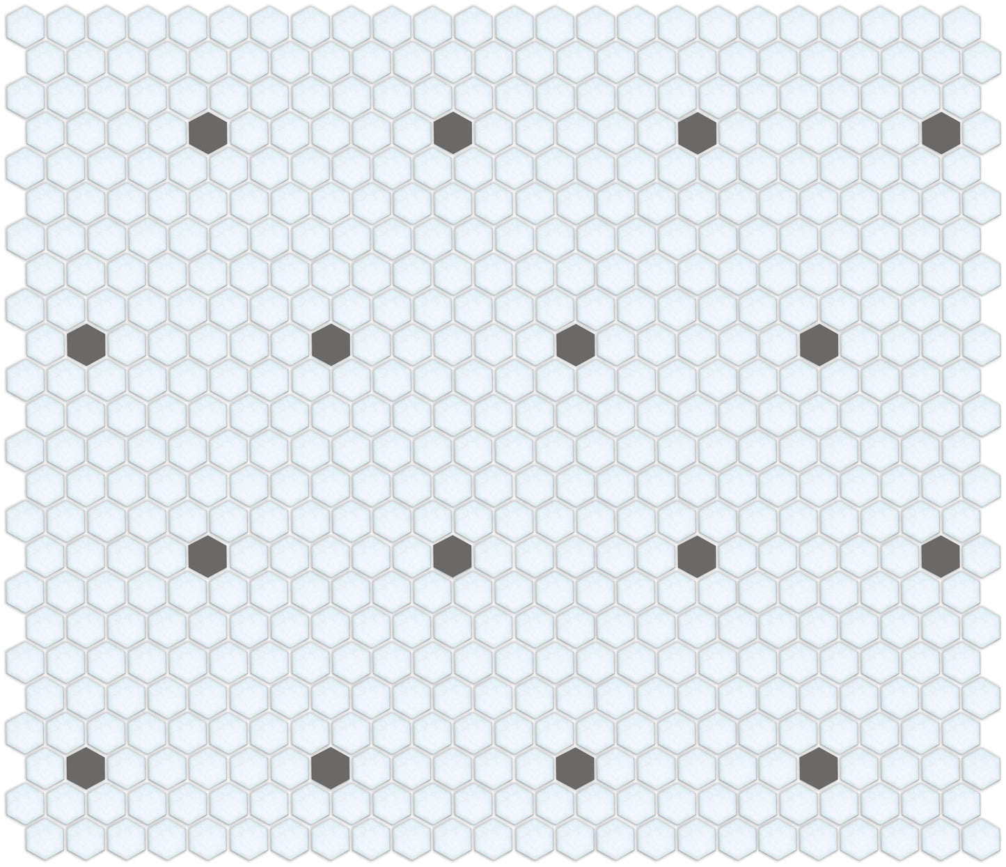 Porcelain mosaic tile dots in a light color Pinnacle hexagon pattern.