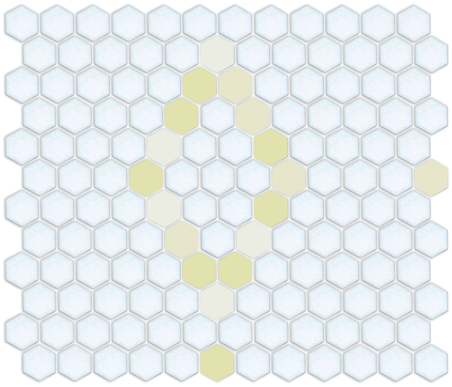 Pinnacle Hexagon Patterns yellow on satin white