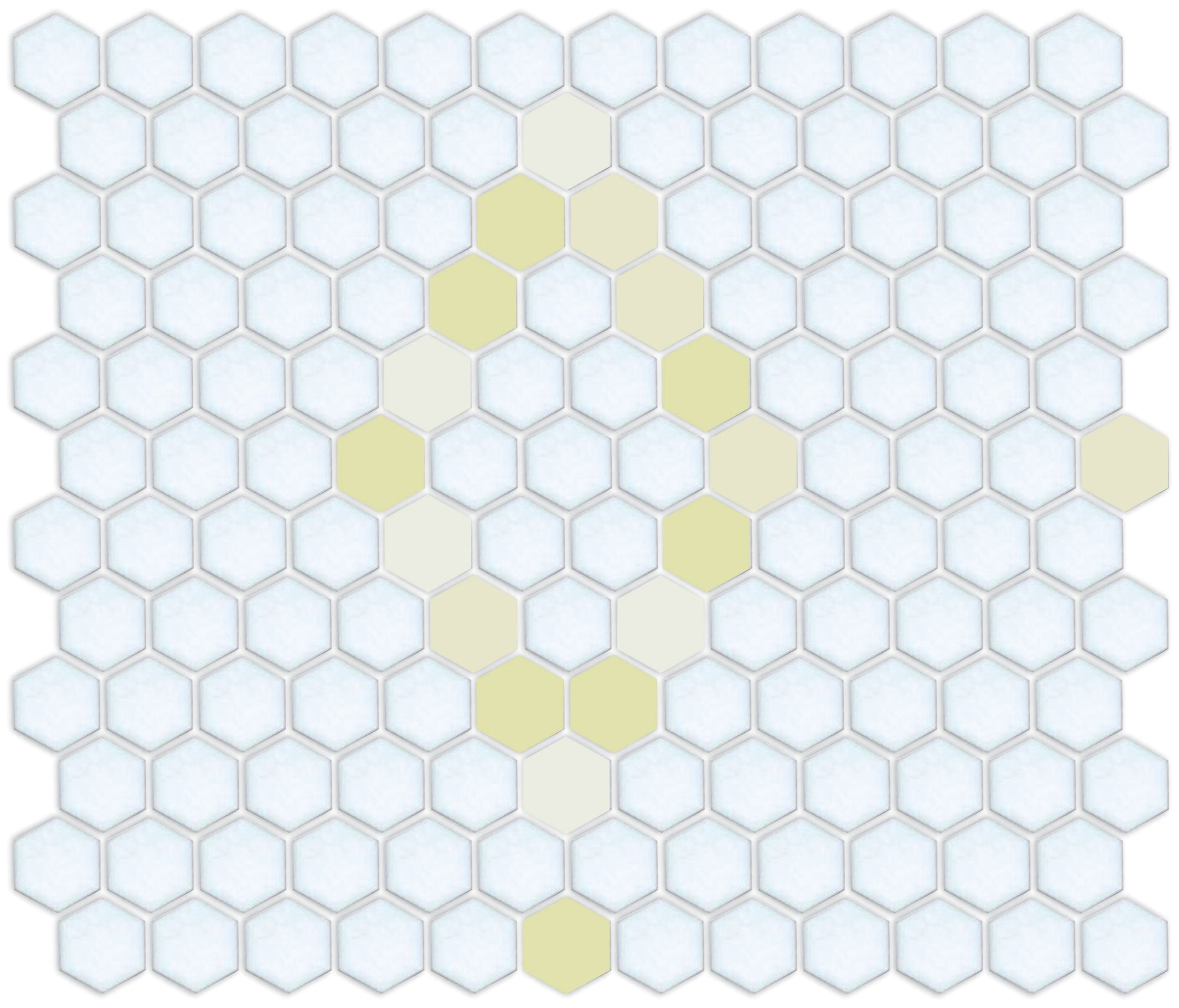 Pinnacle Hexagon Patterns yellow on satin white