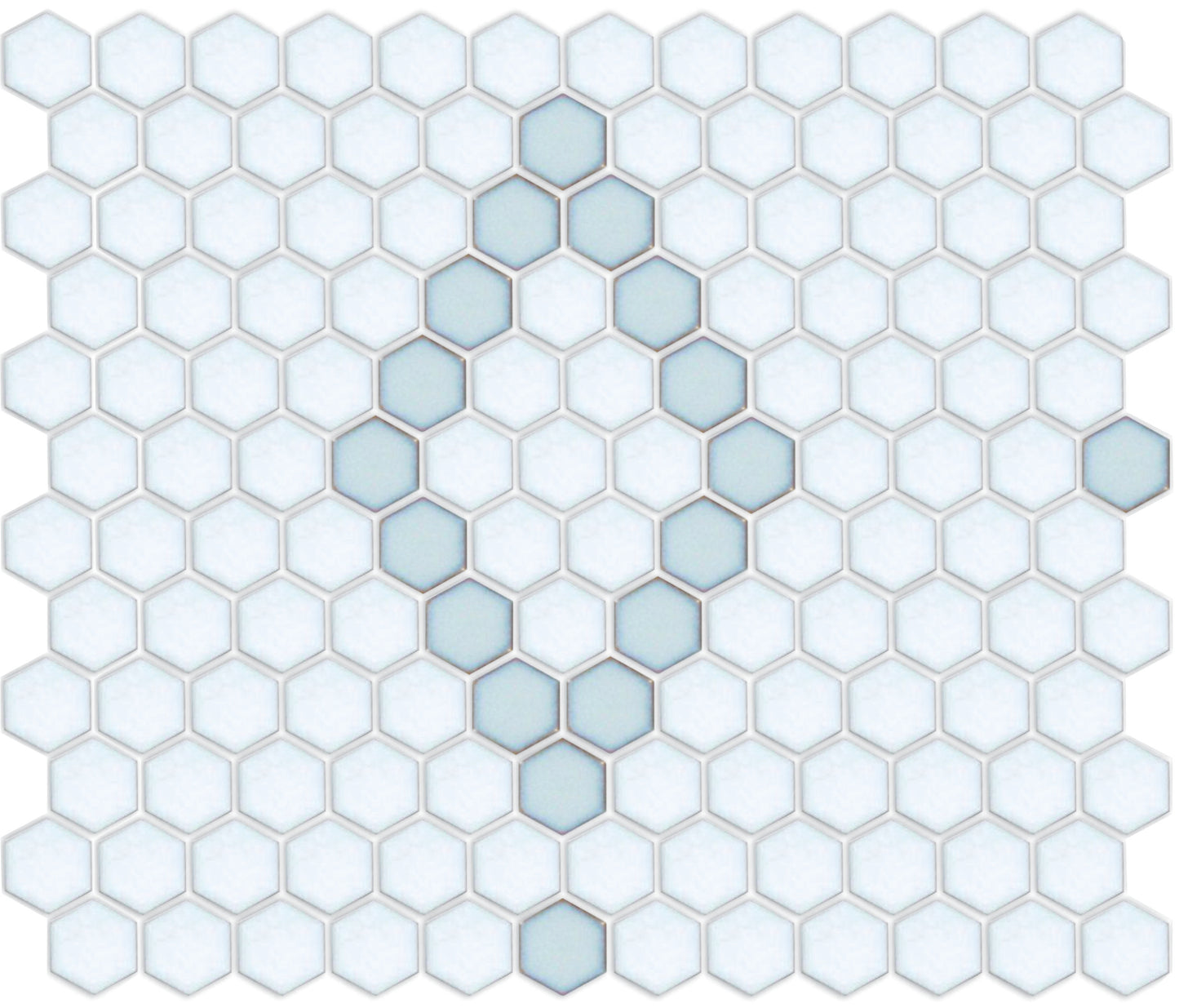 Pinnacle Hexagon Patterns powder blue on satin white