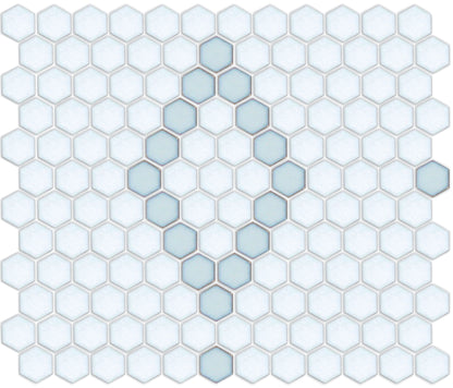 Pinnacle Hexagon Patterns powder blue on satin white