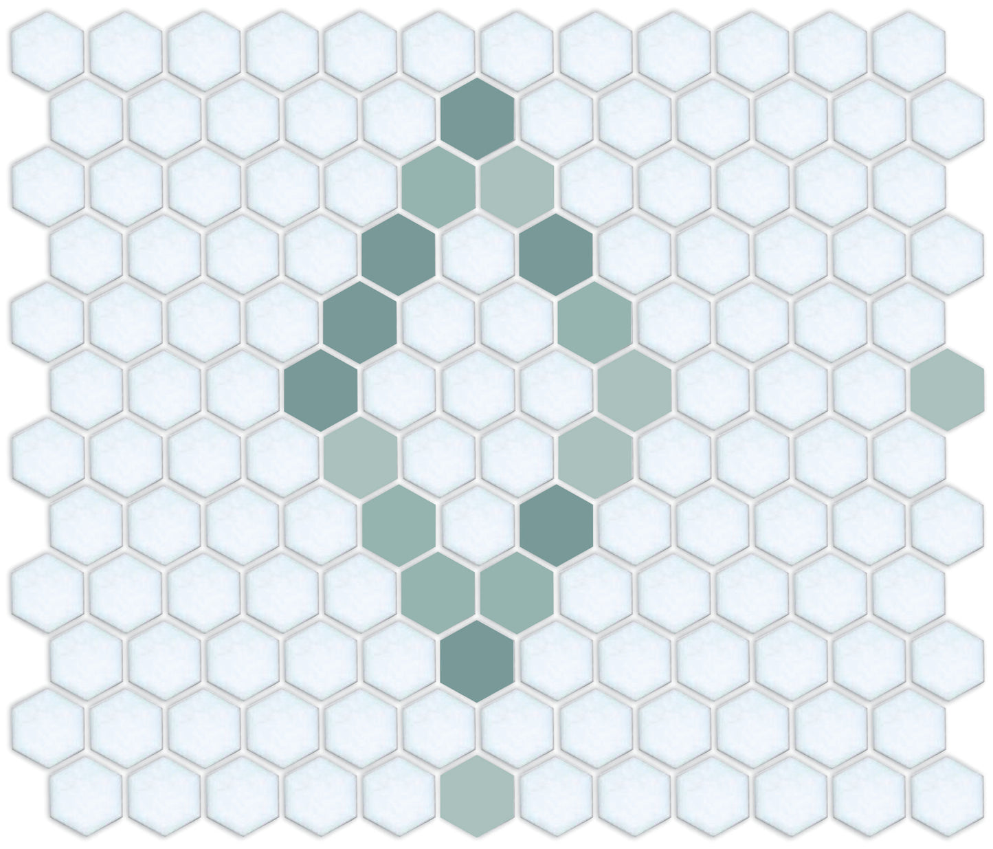 Pinnacle Hexagon Patterns Varidian green on satin white