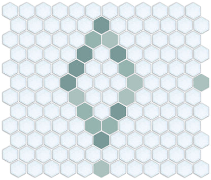 Pinnacle Hexagon Patterns Varidian green on satin white