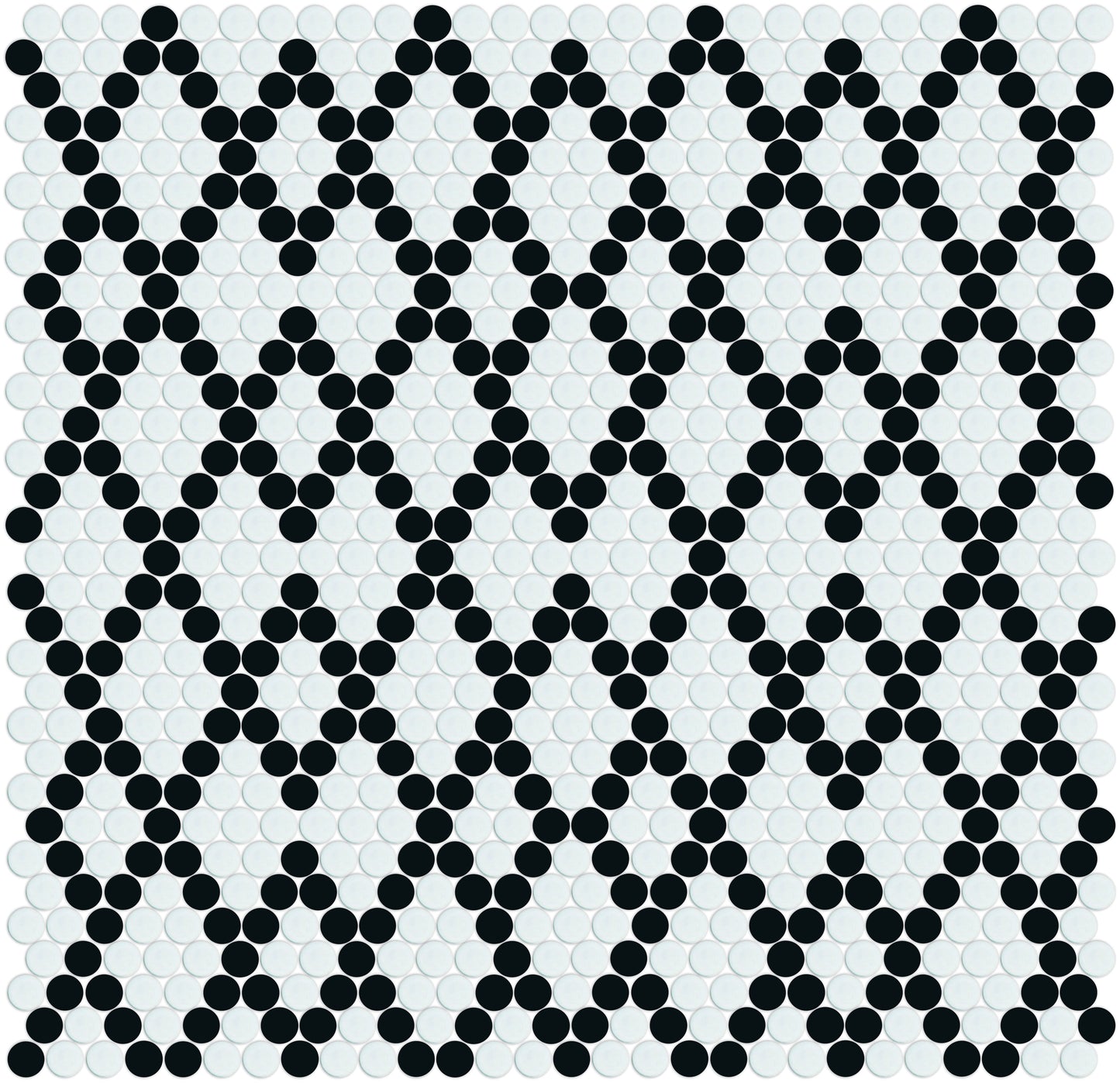 Diamond trellis penny round porcelain mosaic tile pattern - Black on White option