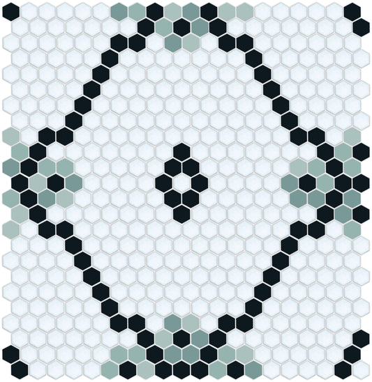 A satin glazed porcelain tile with a hexagon pattern.