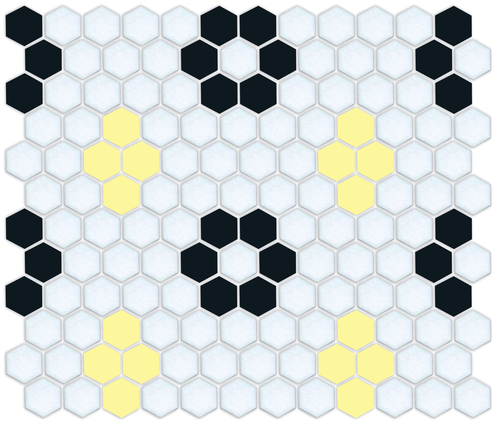 Black/Yellow on Satin White Hexagon Pattern